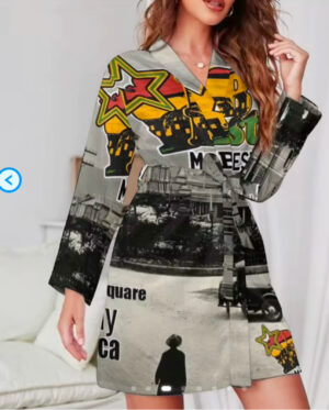 Mobay Best vintage print tie string robe